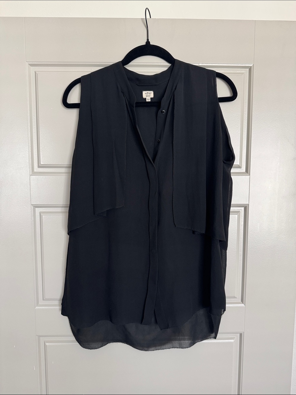 WILFRED 100% Silk Black Sleeveless Draped Blouse, M